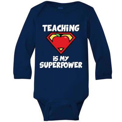 Teaching Is My Superpower Apple Crest Baby Long Sleeve Bodysuit