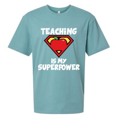 Teaching Is My Superpower Apple Crest Sueded Cloud Jersey T-Shirt