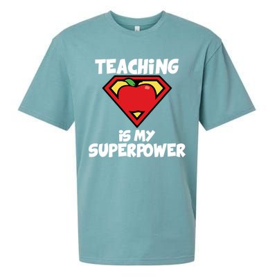 Teaching Is My Superpower Apple Crest Sueded Cloud Jersey T-Shirt