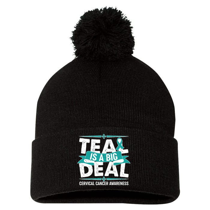 Teal Is A Big Deal Cervical Cancer Awareness Pom Pom 12in Knit Beanie