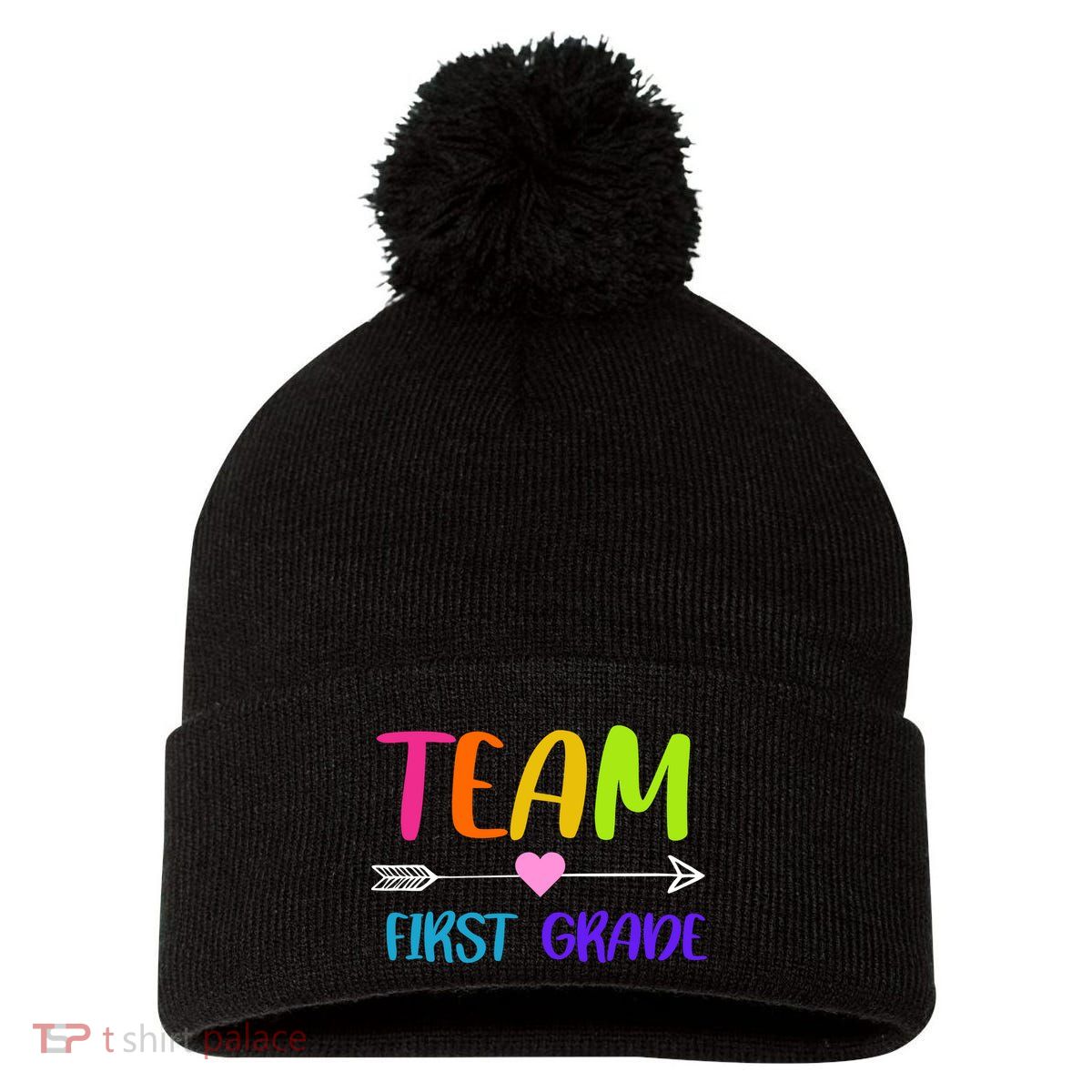 Team 1st Grade Arrow Heart Pom Pom 12in Knit Beanie