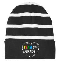 Team 2nd Grade Arrow Heart Striped Beanie with Solid Band