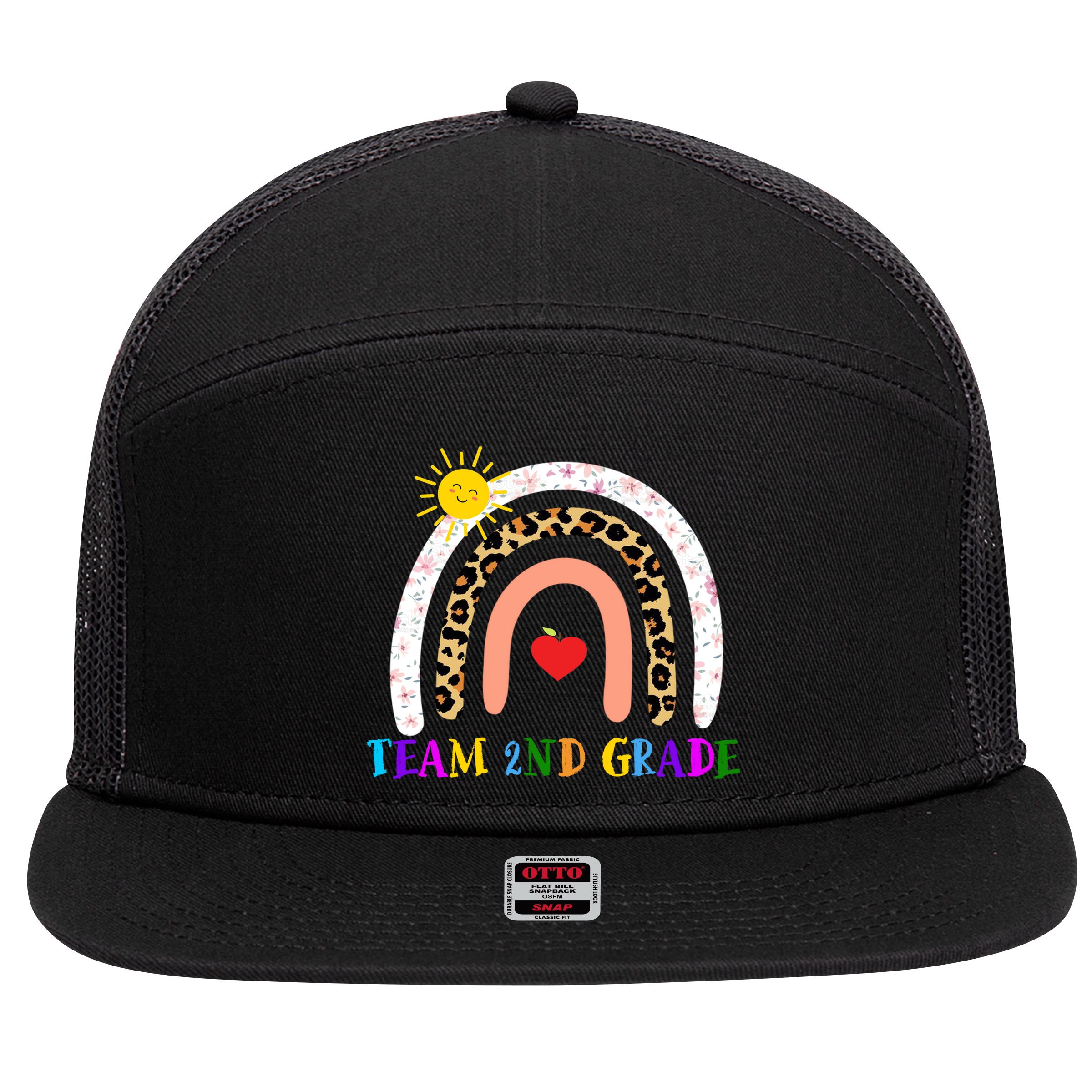 Team 2nd Grade Cute Rainbow Teachers Students 7 Panel Mesh Trucker Snapback Hat