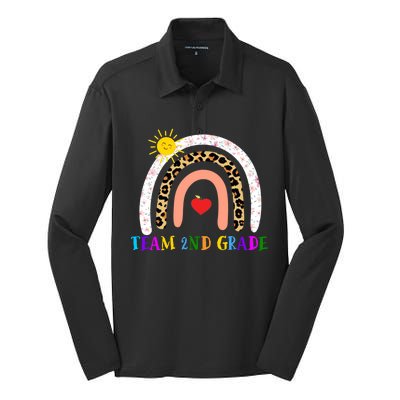 Team 2nd Grade Cute Rainbow Teachers Students Silk Touch Performance Long Sleeve Polo