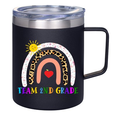 Team 2nd Grade Cute Rainbow Teachers Students 12oz Stainless Steel Coffee Mug