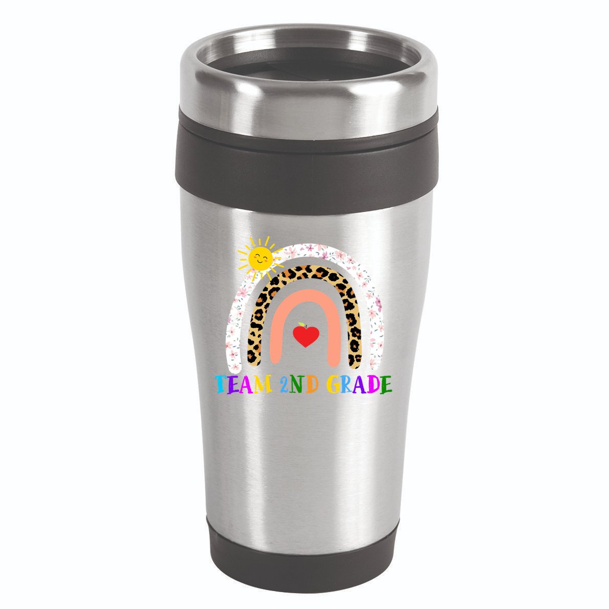 Team 2nd Grade Cute Rainbow Teachers Students 16oz Travel Tumbler