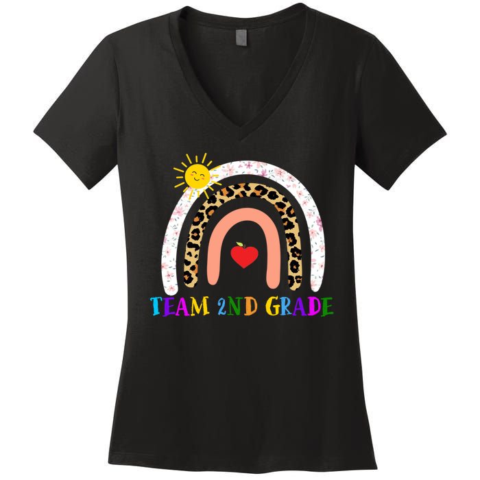 Team 2nd Grade Cute Rainbow Teachers Students Women's V-Neck T-Shirt