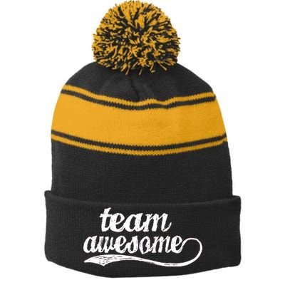 Team Awesome Retro Stripe Pom Pom Beanie