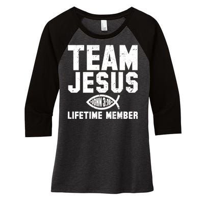 Team Jesus Lifetime Member John 3:16 Women's Tri-Blend 3/4-Sleeve Raglan Shirt