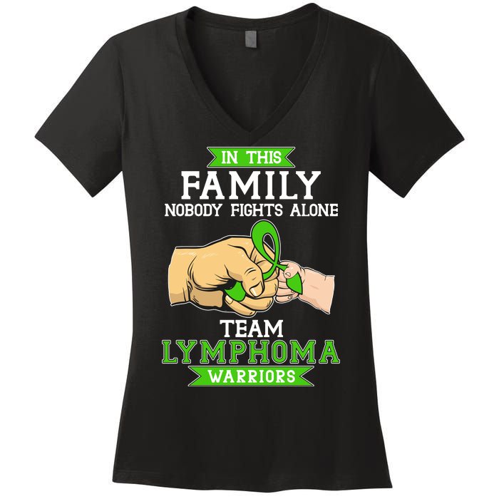 Team Lymphoma Warriors Green Ribbon Fist Bump Women's V-Neck T-Shirt