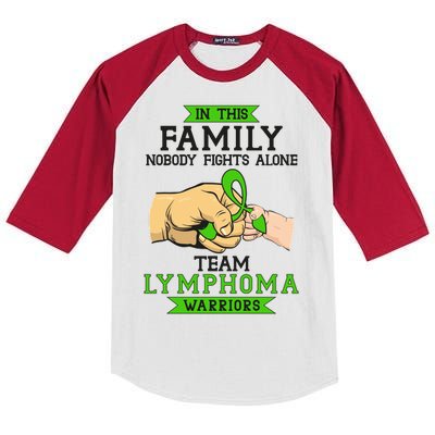 Team Lymphoma Warriors Green Ribbon Fist Bump Kids Colorblock Raglan Jersey