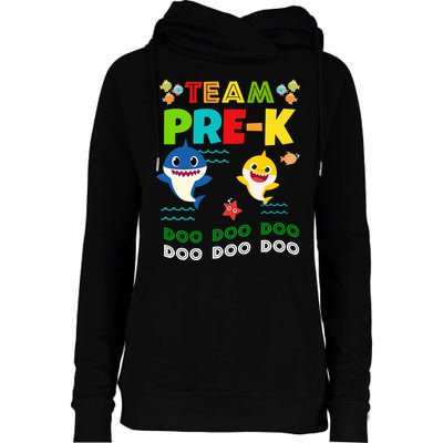 Team Pre-K Shark Doo Doo Doo Womens Funnel Neck Pullover Hood