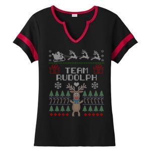 Team Rudolph Ugly Christmas Ladies Halftime Notch Neck Tee