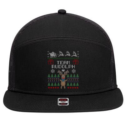 Team Rudolph Ugly Christmas 7 Panel Mesh Trucker Snapback Hat