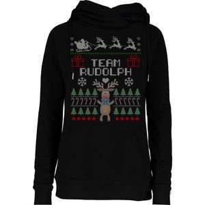 Team Rudolph Ugly Christmas Womens Funnel Neck Pullover Hood