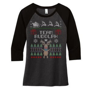 Team Rudolph Ugly Christmas Women's Tri-Blend 3/4-Sleeve Raglan Shirt