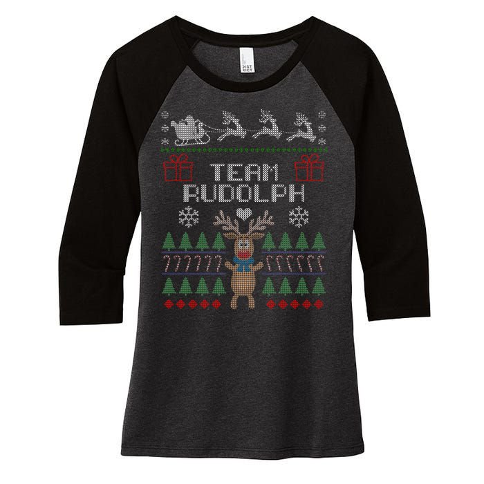 Team Rudolph Ugly Christmas Women's Tri-Blend 3/4-Sleeve Raglan Shirt