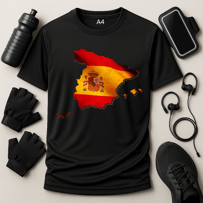 Team Spain Espana Flag Country Map Cooling Performance Crew T-Shirt