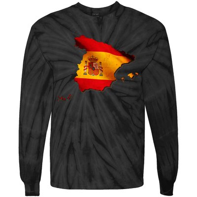 Team Spain Espana Flag Country Map Tie-Dye Long Sleeve Shirt