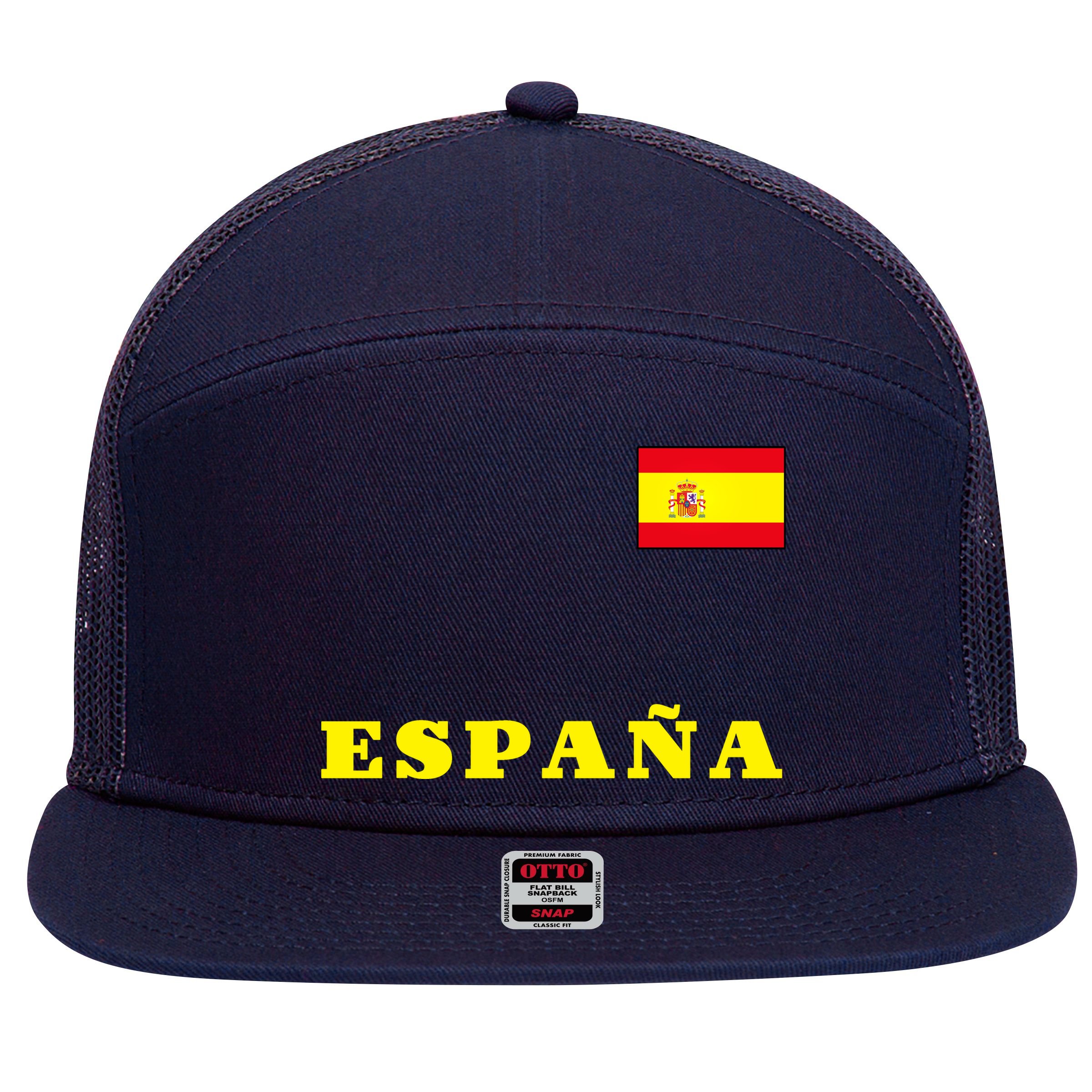 Team Spain Espana Soccer Flag Pride 7 Panel Mesh Trucker Snapback Hat