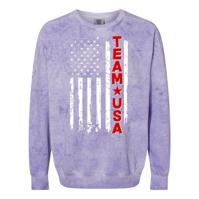 Team USA Distressed American Flag Colorblast Crewneck Sweatshirt