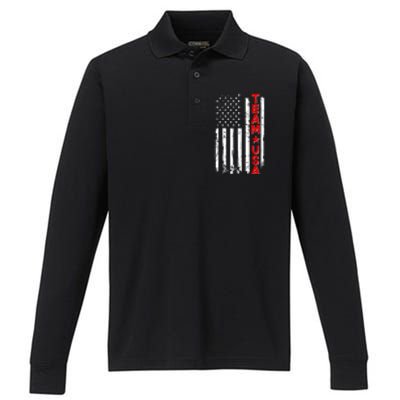 Team USA Distressed American Flag Performance Long Sleeve Polo