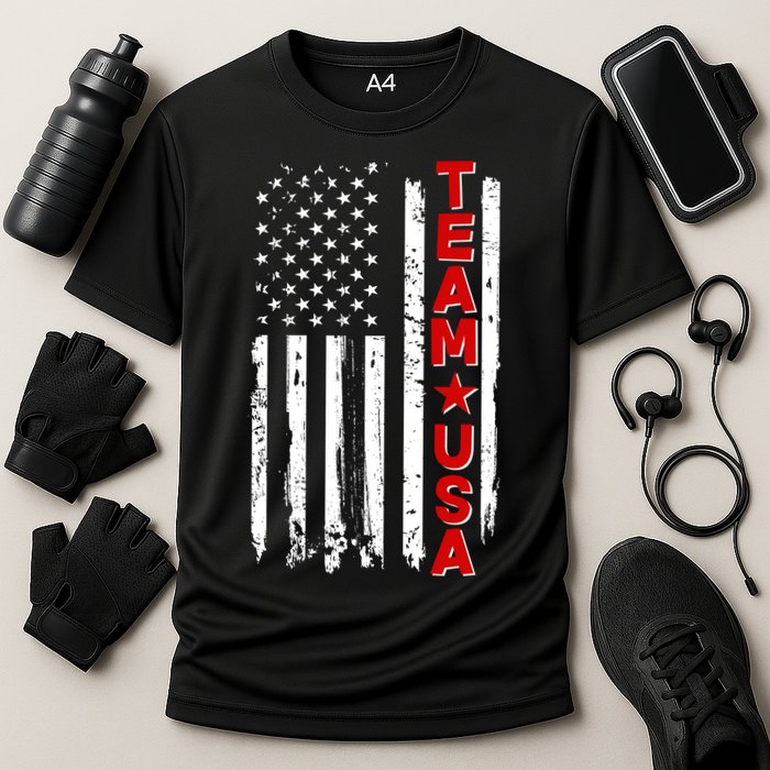 Team USA Distressed American Flag Cooling Performance Crew T-Shirt