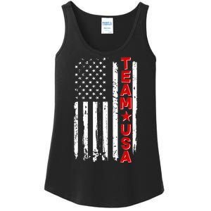 Team USA Distressed American Flag Ladies Essential Tank