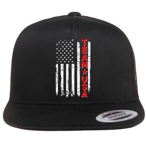 Team USA Distressed American Flag Flat Bill Trucker Hat