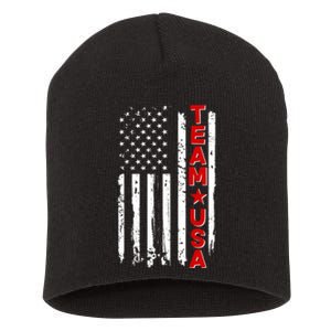 Team USA Distressed American Flag Short Acrylic Beanie