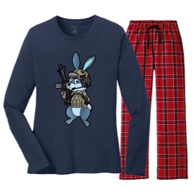 Tactical Easter Bunny Women's Long Sleeve Flannel Pajama Set 