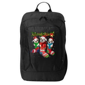 Three English Bulldogs In Christmas Socks City Backpack