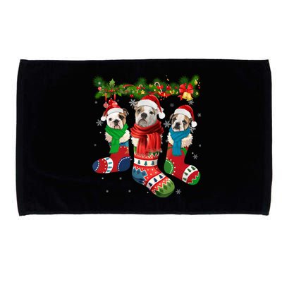 Three English Bulldogs In Christmas Socks Microfiber Hand Towel