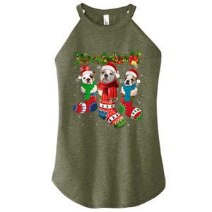 Three English Bulldogs In Christmas Socks Women’s Perfect Tri Rocker Tank