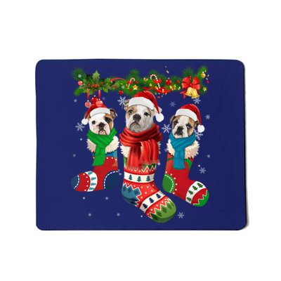 Three English Bulldogs In Christmas Socks Mousepad