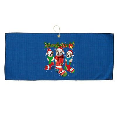 Three English Bulldogs In Christmas Socks Large Microfiber Waffle Golf Towel