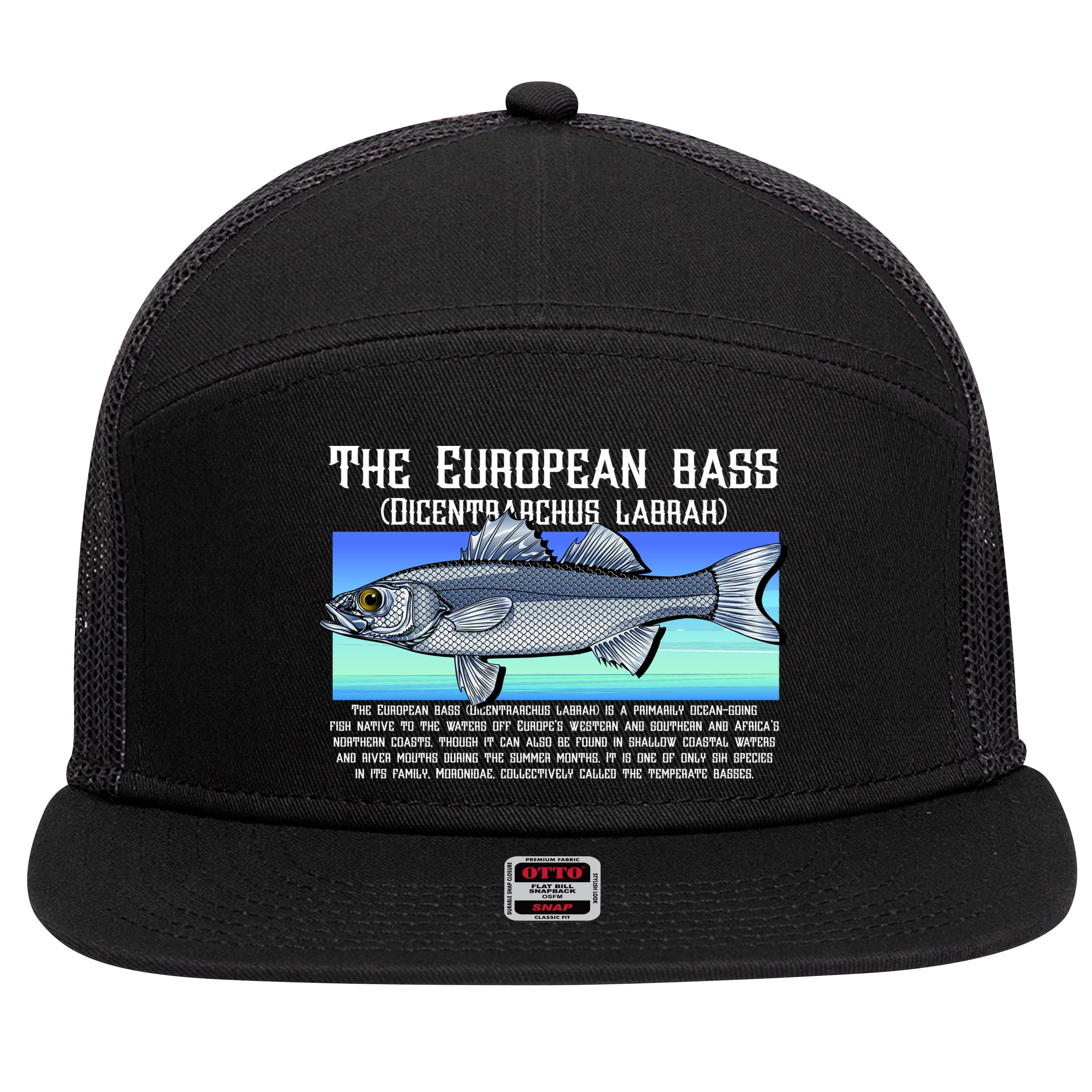 The European Bass 7 Panel Mesh Trucker Snapback Hat