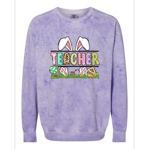 Teacher Easter Bunny Funny Ears Easter Day Gift Colorblast Crewneck Sweatshirt