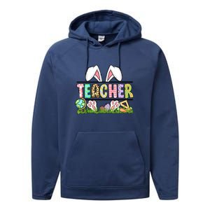 Teacher Easter Bunny Funny Ears Easter Day Gift Performance Fleece Hoodie