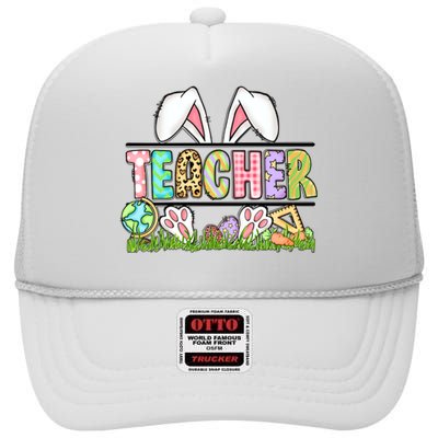 Teacher Easter Bunny Funny Ears Easter Day Gift High Crown Mesh Back Trucker Hat