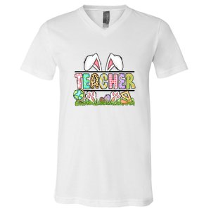 Teacher Easter Bunny Funny Ears Easter Day Gift V-Neck T-Shirt