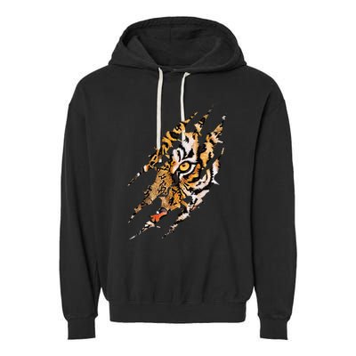 Tiger Eye Claw Marks Wild Bengal Safari Lover Zookeeper Garment-Dyed Fleece Hoodie