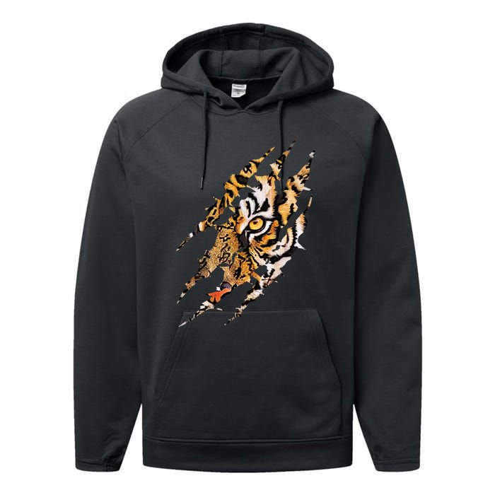 Tiger Eye Claw Marks Wild Bengal Safari Lover Zookeeper Performance Fleece Hoodie