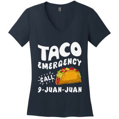 Taco Emergency Call 9 Juan Juan Funny Cinco De Mayo Women's V-Neck T-Shirt
