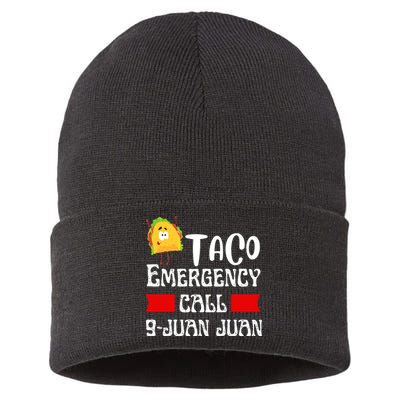 Taco Emergency Call 9 Juan Juan Funny Cinco De Mayo Sustainable Knit Beanie