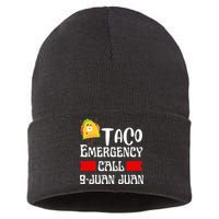 Taco Emergency Call 9 Juan Juan Funny Cinco De Mayo Sustainable Knit Beanie