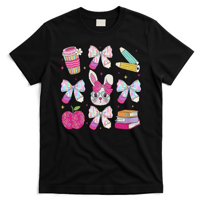Teacher Easter Coquette Bow Bunny Happy Easter Women Girls T-Shirt