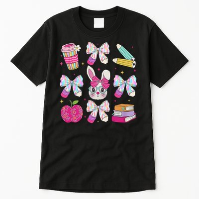 Teacher Easter Coquette Bow Bunny Happy Easter Women Girls Tall T-Shirt