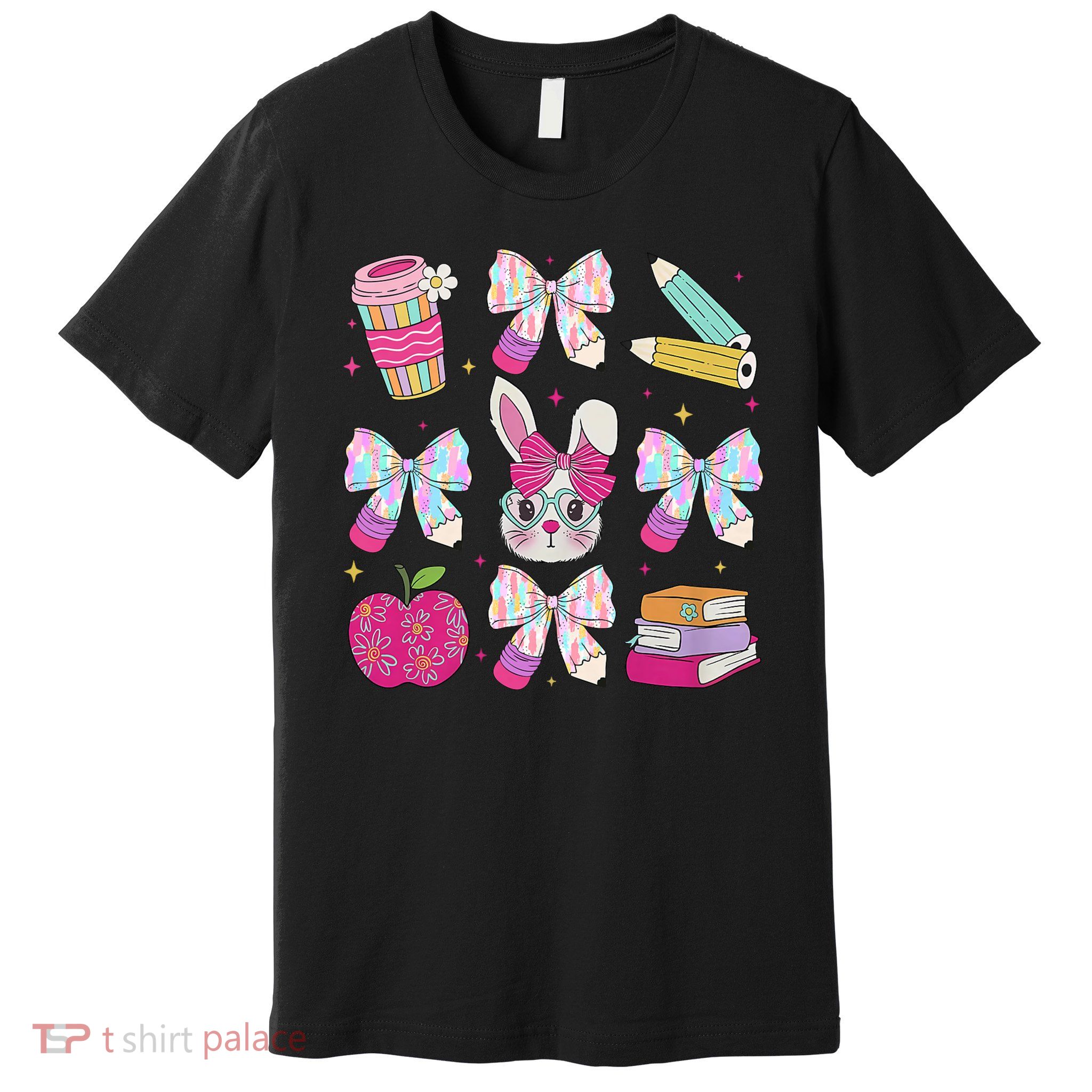 Teacher Easter Coquette Bow Bunny Happy Easter Women Girls Premium T-Shirt