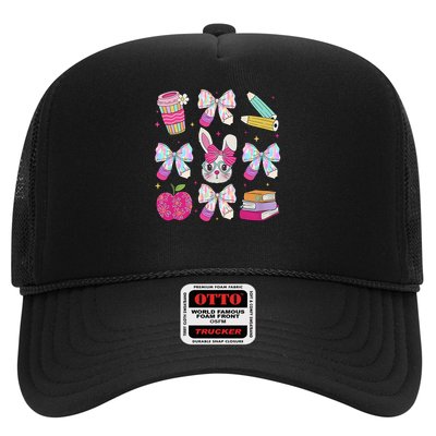 Teacher Easter Coquette Bow Bunny Happy Easter Women Girls Trucker Hat